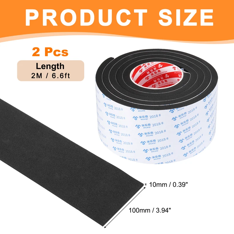 2pcs Foam Tape 100mm W x 10mm t x 2M Weather Stripping Black for Door Window