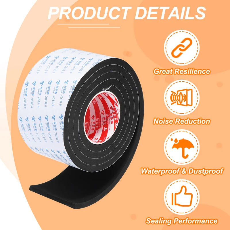 2pcs Foam Tape 100mm W x 10mm t x 2M Weather Stripping Black for Door Window