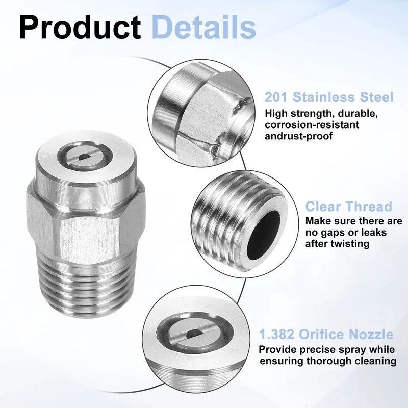 4pcs 25 Degree Surface Clean Tip 1/4 Inch NPT Male 1.382 Orifice Spray Nozzles
