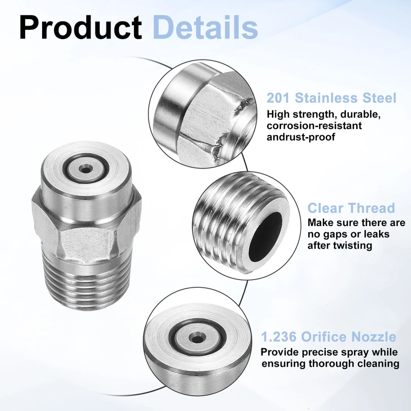 4pcs 0 Degree Surface Clean Tip 1/4 Inch NPT Male 1.236 Orifice Spray Nozzles