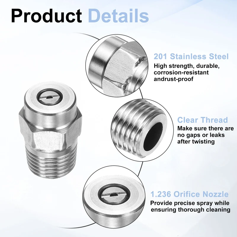 4pcs 40 Degree Surface Clean Tip 1/4 Inch NPT Male 1.236 Orifice Spray Nozzles