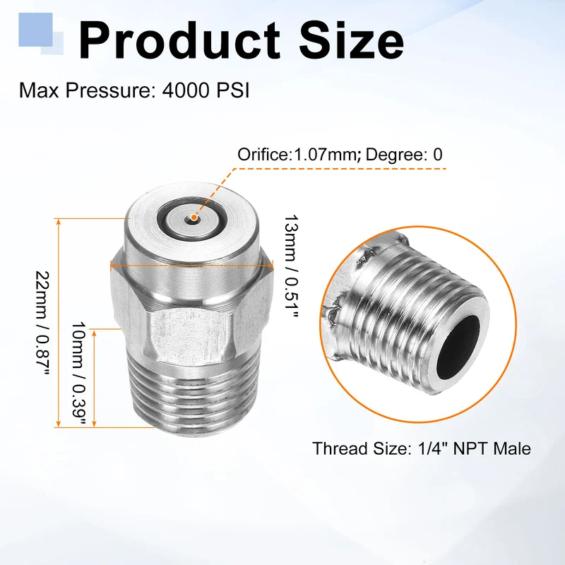 4pcs 0 Degree Surface Clean Tip 1/4 Inch NPT Male 1.07 Orifice Spray Nozzles