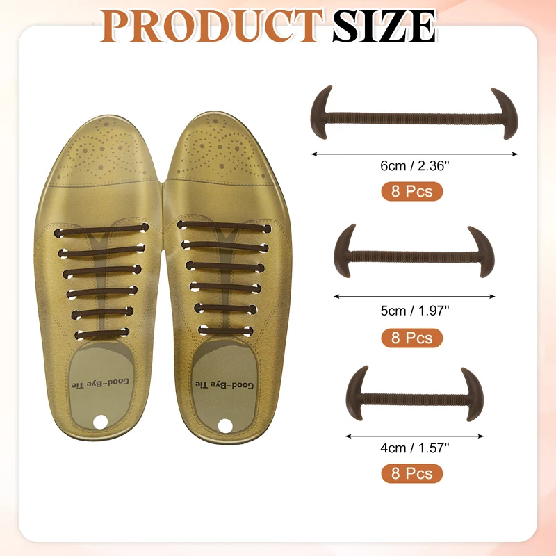 24Pcs No Tie Shoelaces, Silicone Slip on Elastic Dress Shoe Laces, Brown