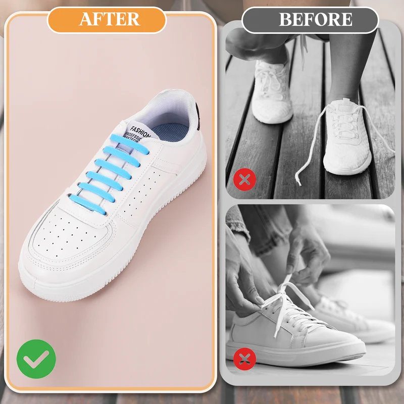 32Pcs No Tie Shoe Laces for Adults, Elastic Flat Tieless Shoelaces, Purple