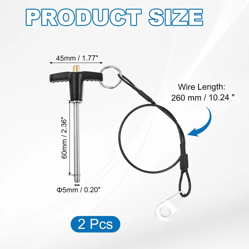 2Pcs T-Handle Quick Release Pin 3/16" x 2-3/8" (Dia x L) 304 Stainless Steel