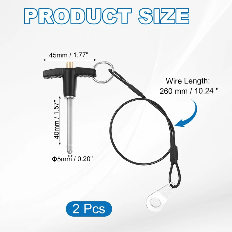 2Pcs T-Handle Quick Release Pin 3/16" x 1-9/16" (Dia x L) 304 Stainless Steel