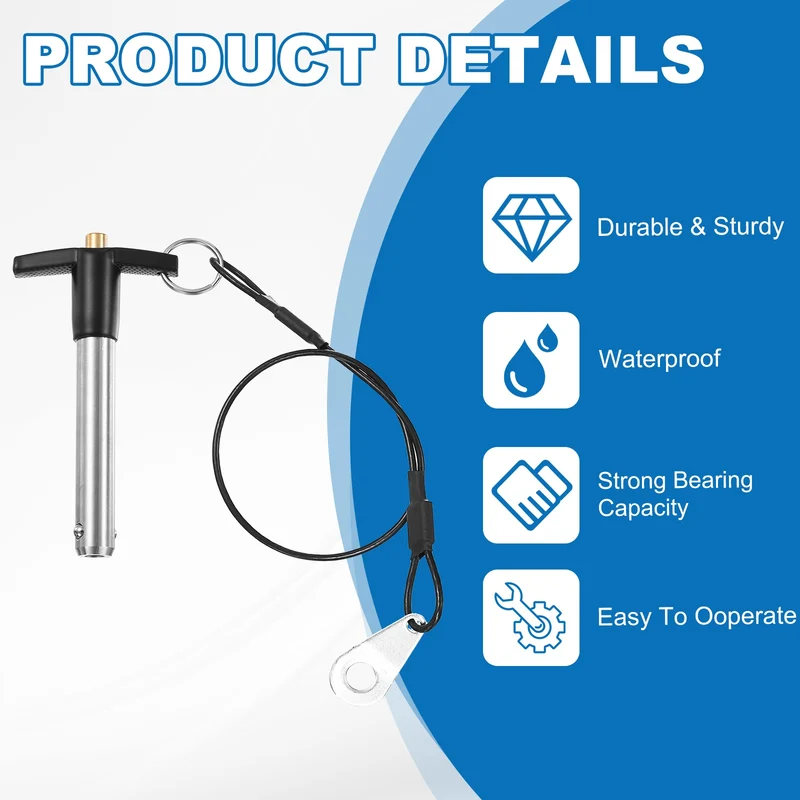 2Pcs T-Handle Quick Release Pin 1/2" x 2-3/8" (Dia x L) 304 Stainless Steel