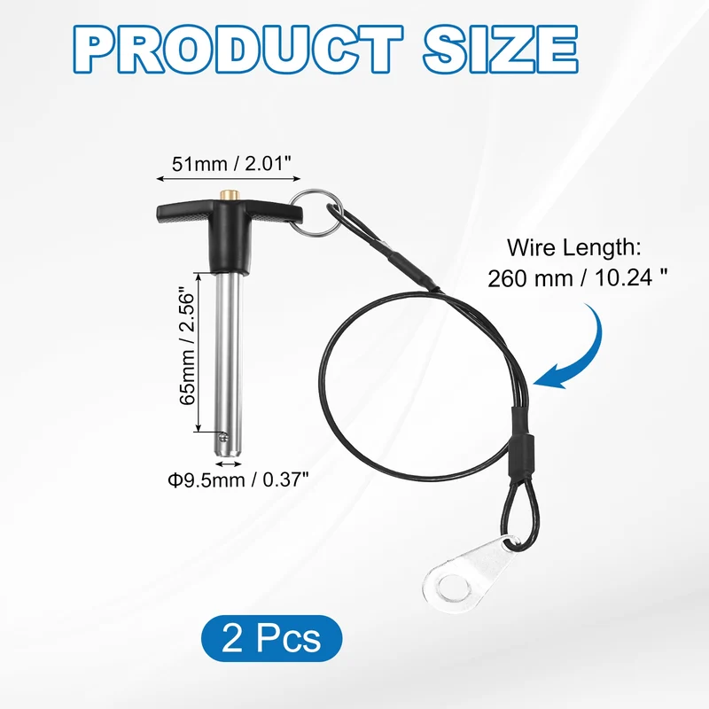 2Pcs T-Handle Quick Release Pin 3/8" x 2-9/16" (Dia x L) 304 Stainless Steel