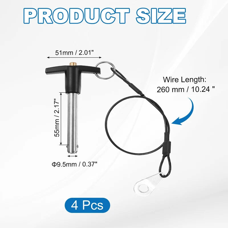 4Pcs T-Handle Quick Release Pin 3/8" x 2-3/16" (Dia x L) 304 Stainless Steel