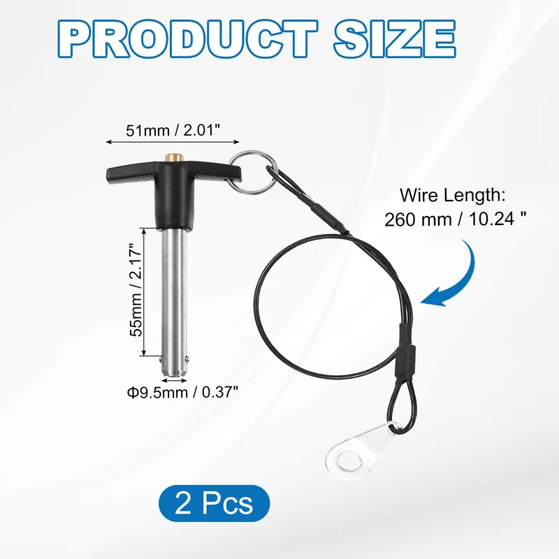 2Pcs T-Handle Quick Release Pin 3/8" x 2-3/16" (Dia x L) 304 Stainless Steel
