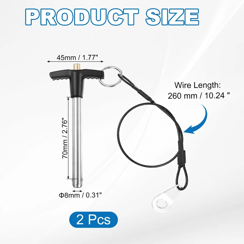 2Pcs T-Handle Quick Release Pin 5/16" x 2-3/4" (Dia x L) 304 Stainless Steel