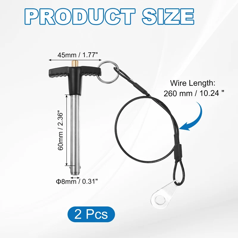 2Pcs T-Handle Quick Release Pin 5/16" x 2-3/8" (Dia x L) 304 Stainless Steel