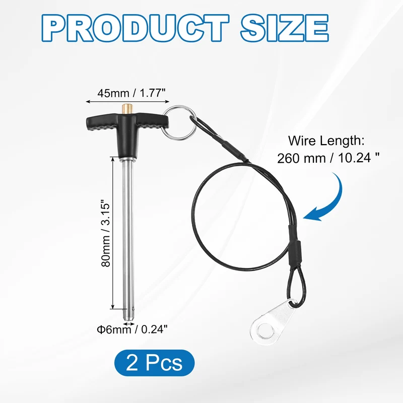 2Pcs T-Handle Quick Release Pin 1/4" x 3-1/8" (Dia x L) 304 Stainless Steel