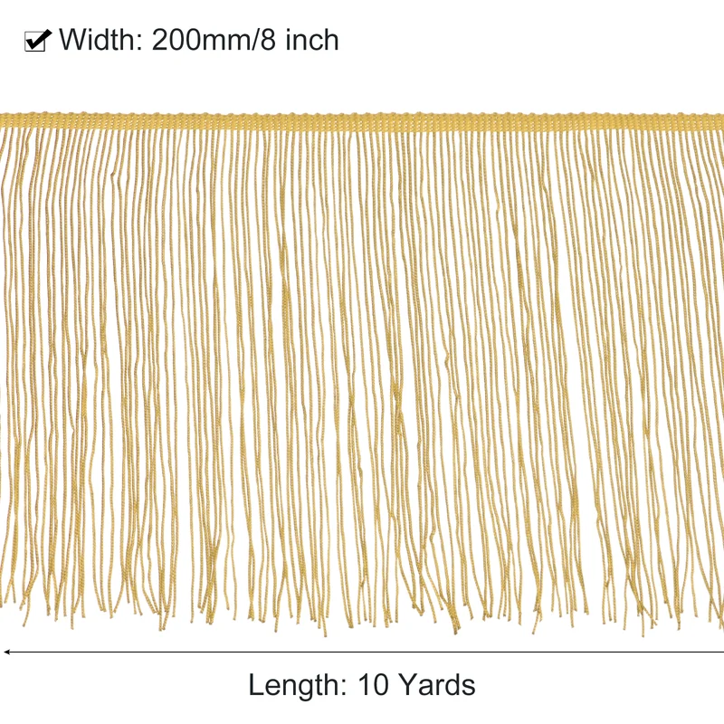 10 Yards 8 Inch Chainette Fringe Trim Tassel Sewing Trim for Clothes, Gold