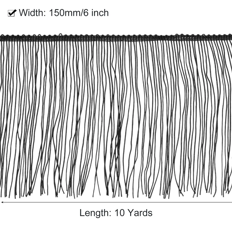 10 Yards 6 Inch Chainette Fringe Trim Tassel Sewing Trim for Clothes, Black