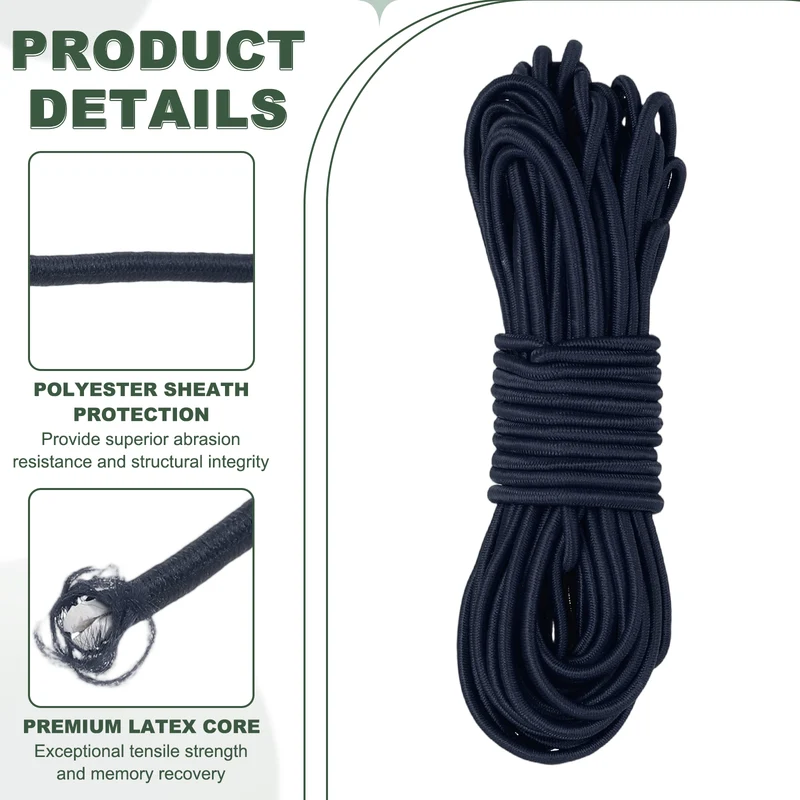 1/8 Inch Elastic Bungee Shock Cords 49 Feet Stretch String Rope, Dark Blue
