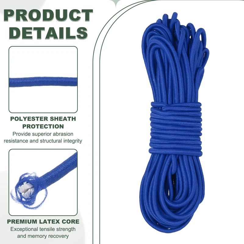 1/8 Inch Elastic Bungee Shock Cords 49 Feet Stretch String Rope, Sapphire