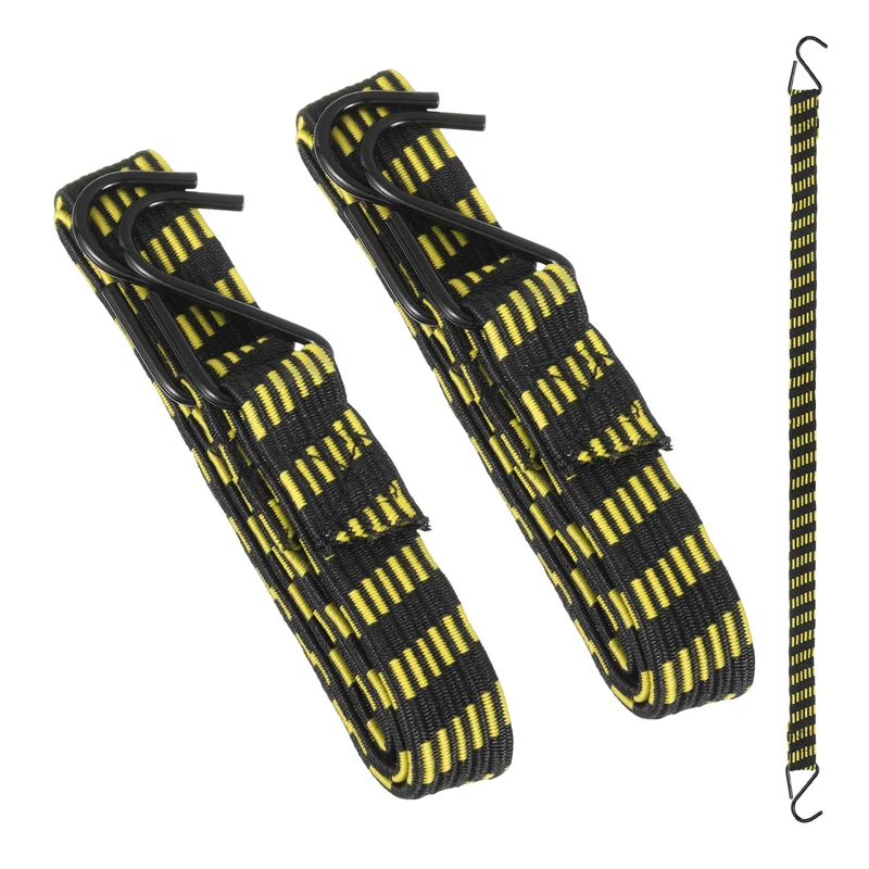 2Pcs Adjustable Bungee Cords with Hook 39" Elastic Bungee Straps, Yellow
