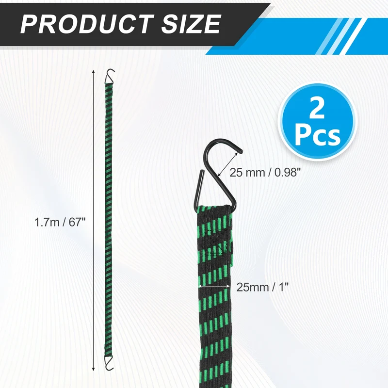 2Pcs Adjustable Bungee Cords with Hook 67" Elastic Bungee Straps, Green