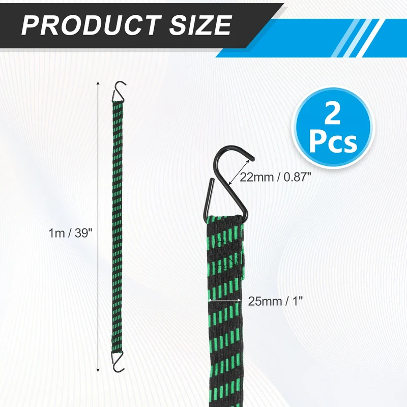 2Pcs Adjustable Bungee Cords with Hook 39" Elastic Bungee Straps, Green