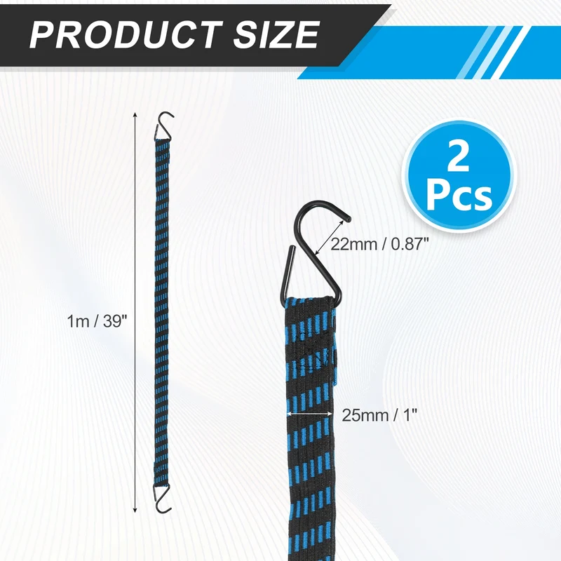 2Pcs Adjustable Bungee Cords with Hook 39" Elastic Bungee Straps, Blue