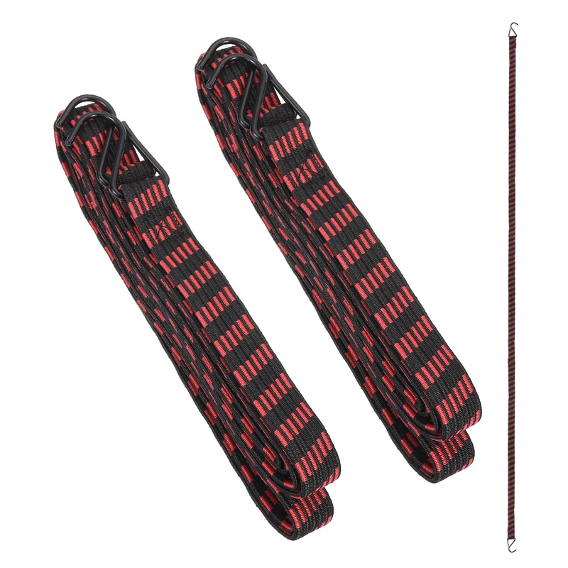 2Pcs Adjustable Bungee Cords with Hook 118" Elastic Bungee Straps, Red