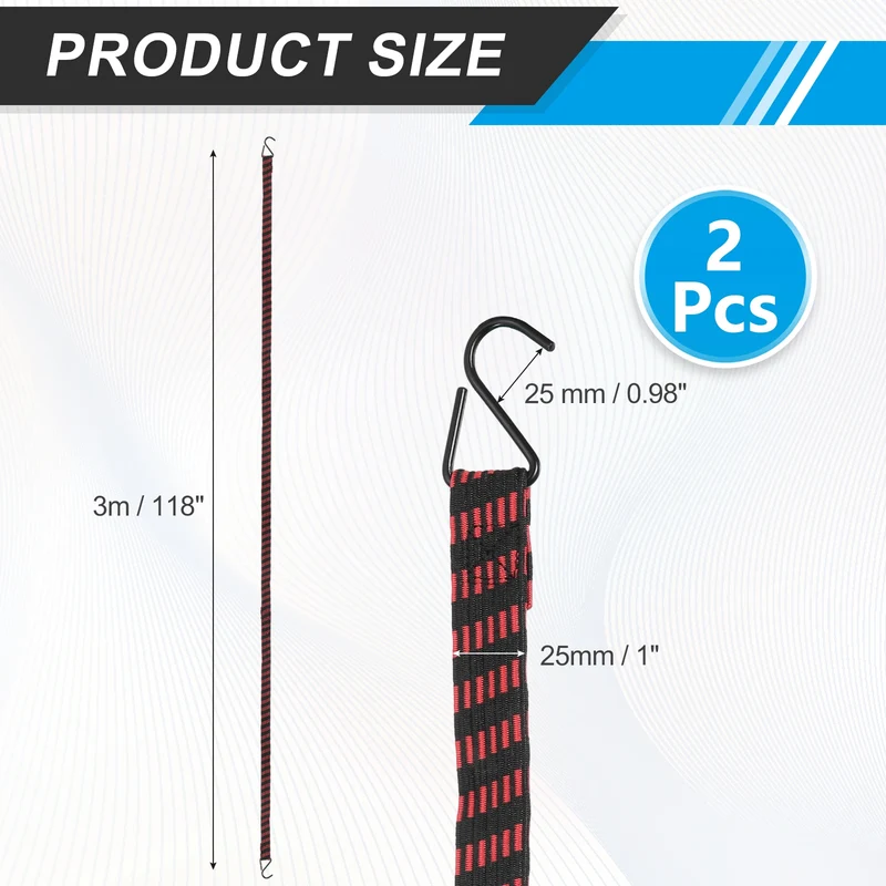 2Pcs Adjustable Bungee Cords with Hook 118" Elastic Bungee Straps, Red