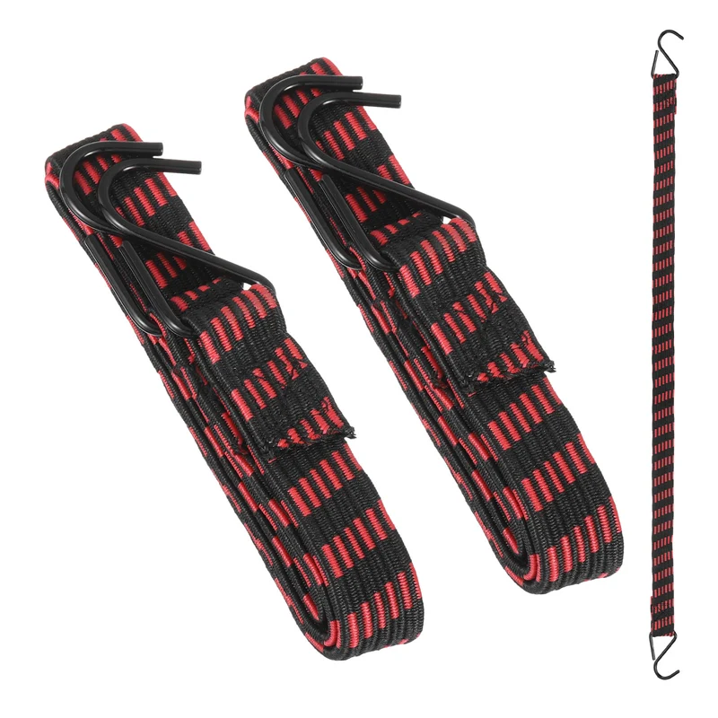2Pcs Adjustable Bungee Cords with Hook 39" Elastic Bungee Straps, Red