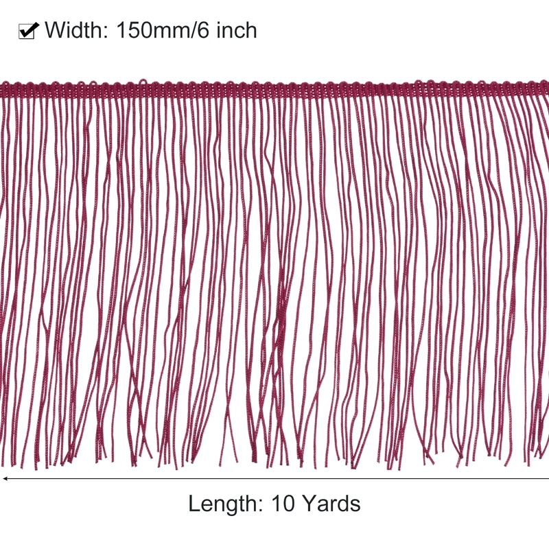 10 Yards 6 Inch Chainette Fringe Trim Tassel Sewing Trim for Clothes, Dark Red
