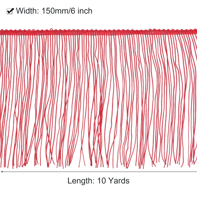 10 Yards 6 Inch Chainette Fringe Trim Tassel Sewing Trim for Clothes, Red