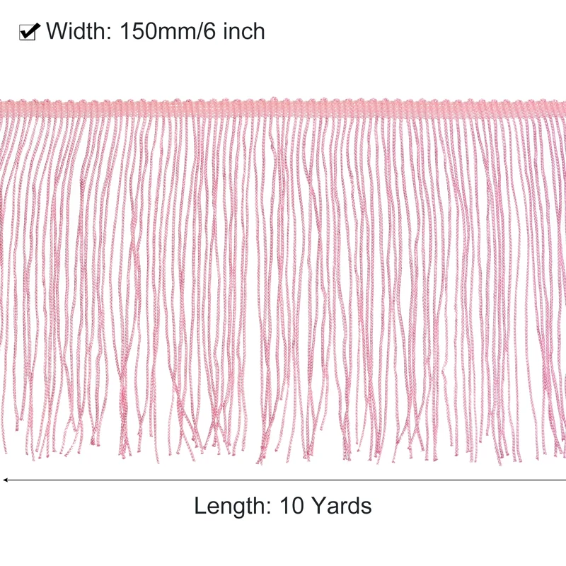 10 Yards 6 Inch Chainette Fringe Trim Tassel Sewing Trim for Clothes, Pink