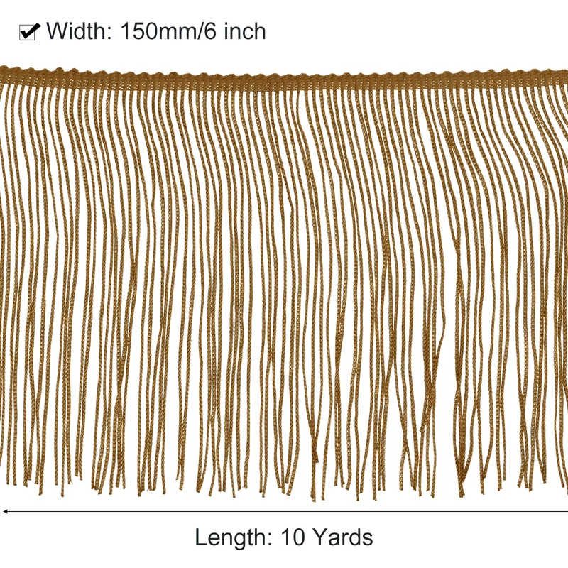 10 Yards 6 Inch Chainette Fringe Trim Tassel Sewing Trim for Clothes, Brown