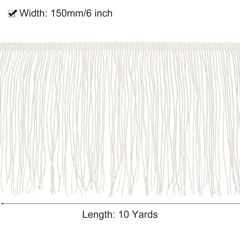 10 Yards 6 Inch Chainette Fringe Trim Tassel Sewing Trim for Clothes, Beige