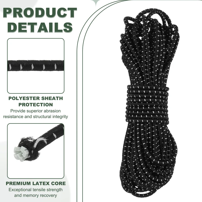 1/8 Inch Elastic Bungee Shock Cords 49 Feet Stretch String Rope, White Dot