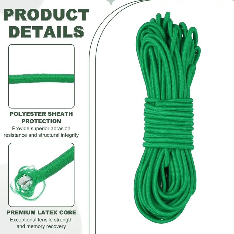 1/8 Inch Elastic Bungee Shock Cords 49 Feet Stretch String Rope, Grass Green