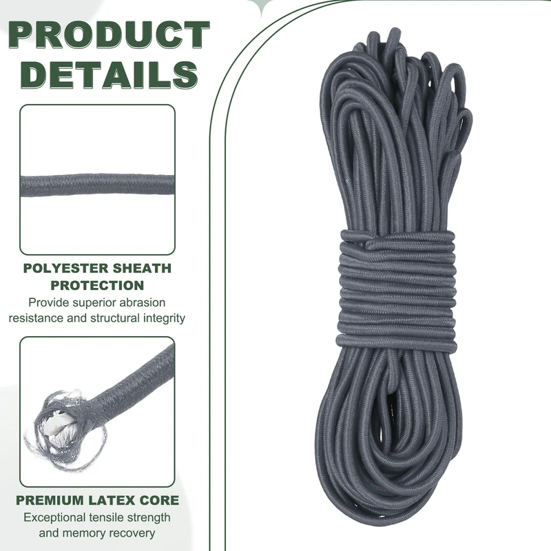 1/8 Inch Elastic Bungee Shock Cords 49 Feet Stretch String Rope, Dark Gray