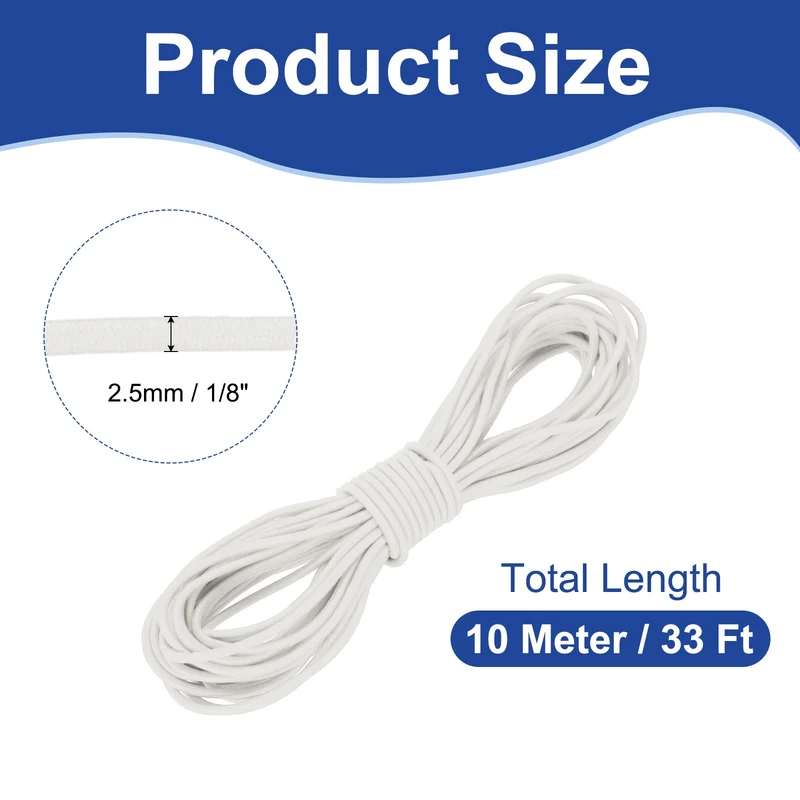 1/8" x 33' Elastic Bungee Cord, Bungee Shock Cord, White