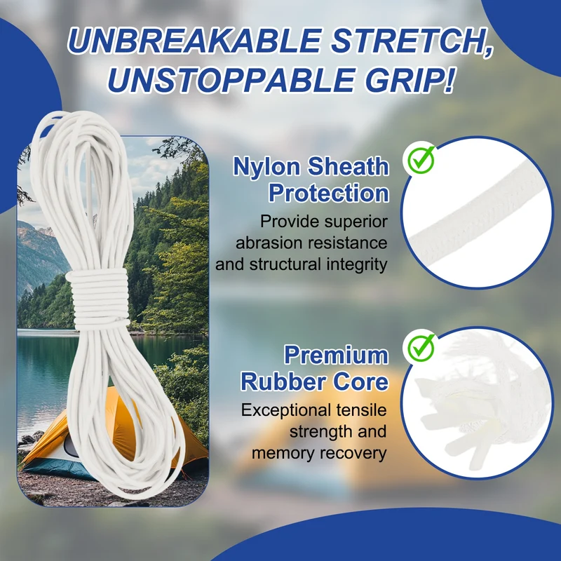 1/8" x 33' Elastic Bungee Cord, Bungee Shock Cord, White
