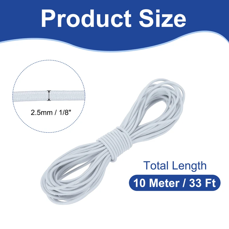 1/8" x 33' Elastic Bungee Cord, Bungee Shock Cord, Light Gray