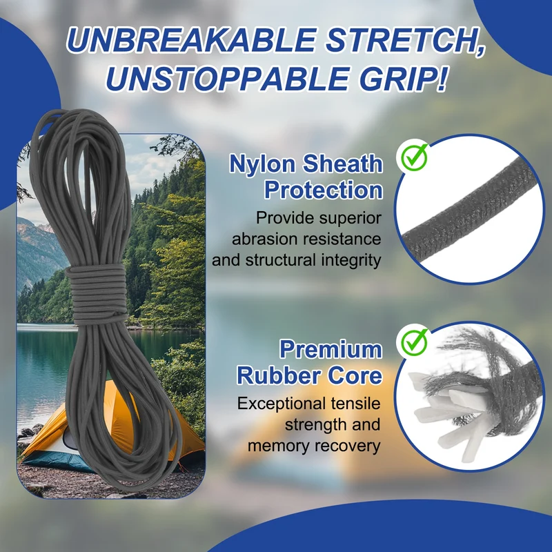 1/8" x 33' Elastic Bungee Cord, Bungee Shock Cord, Dark Gray