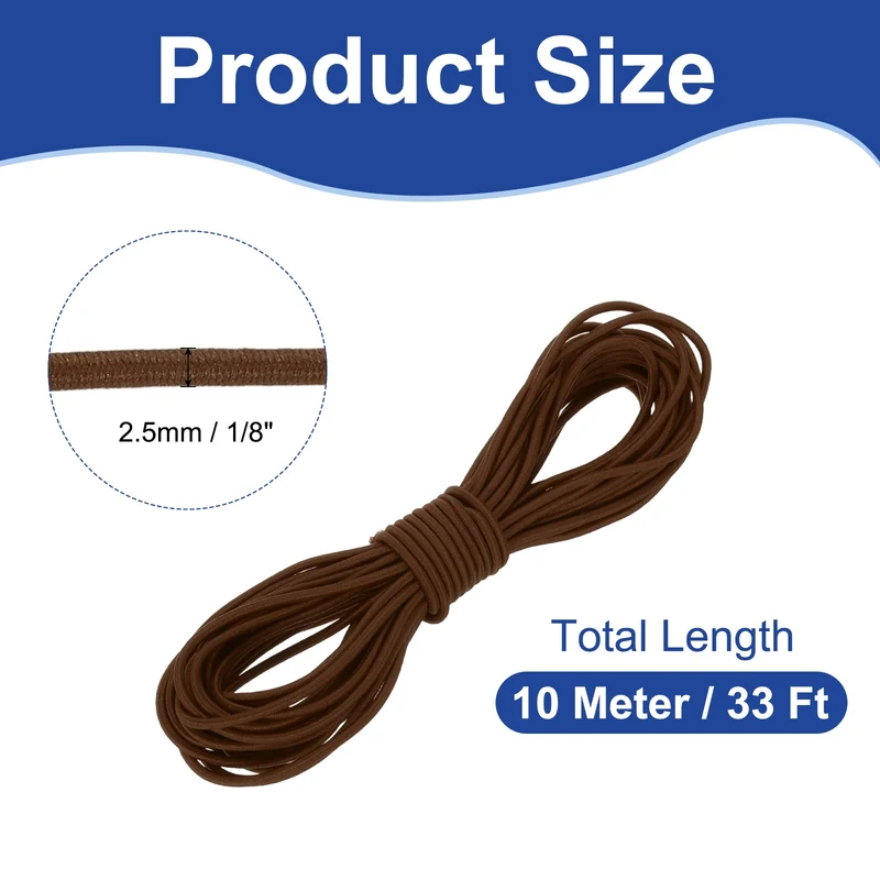 1/8" x 33' Elastic Bungee Cord, Bungee Shock Cord, Light Brown