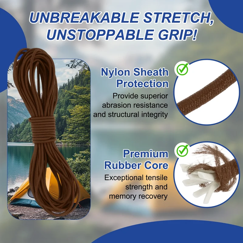 1/8" x 33' Elastic Bungee Cord, Bungee Shock Cord, Light Brown
