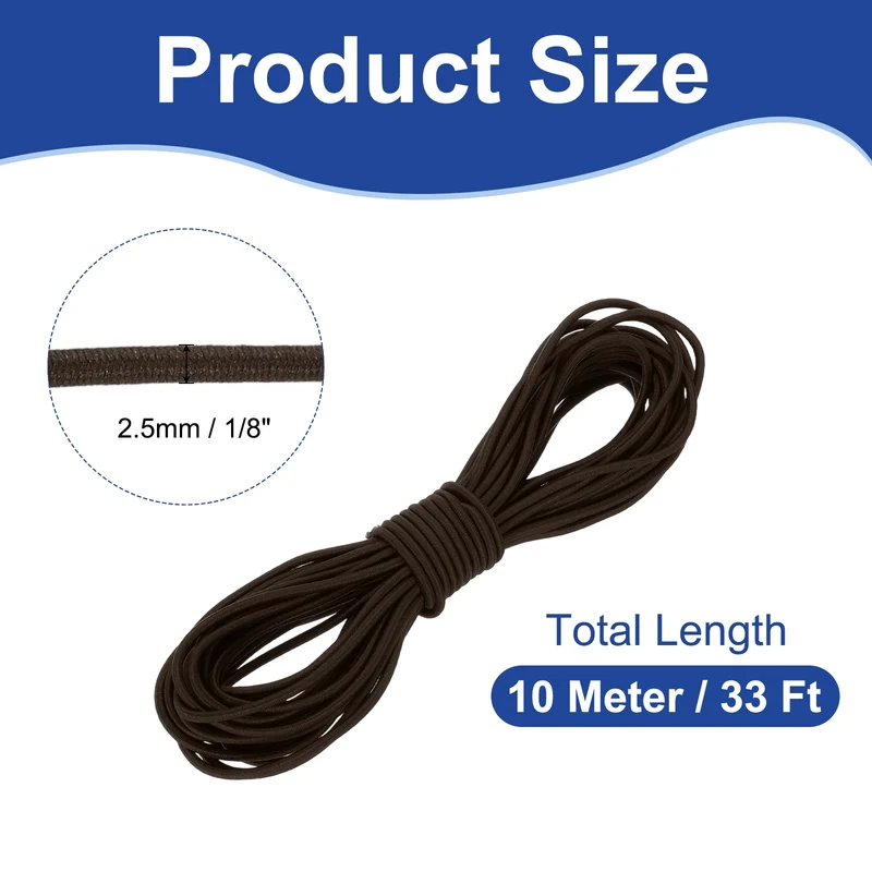 1/8" x 33' Elastic Bungee Cord, Bungee Shock Cord, Dark Brown