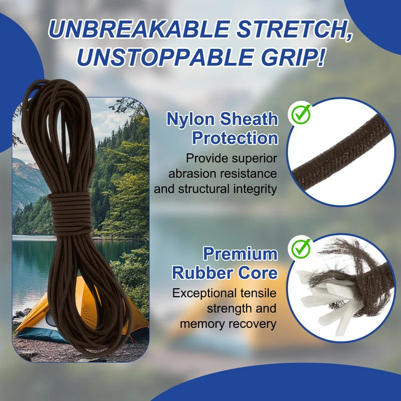 1/8" x 33' Elastic Bungee Cord, Bungee Shock Cord, Dark Brown