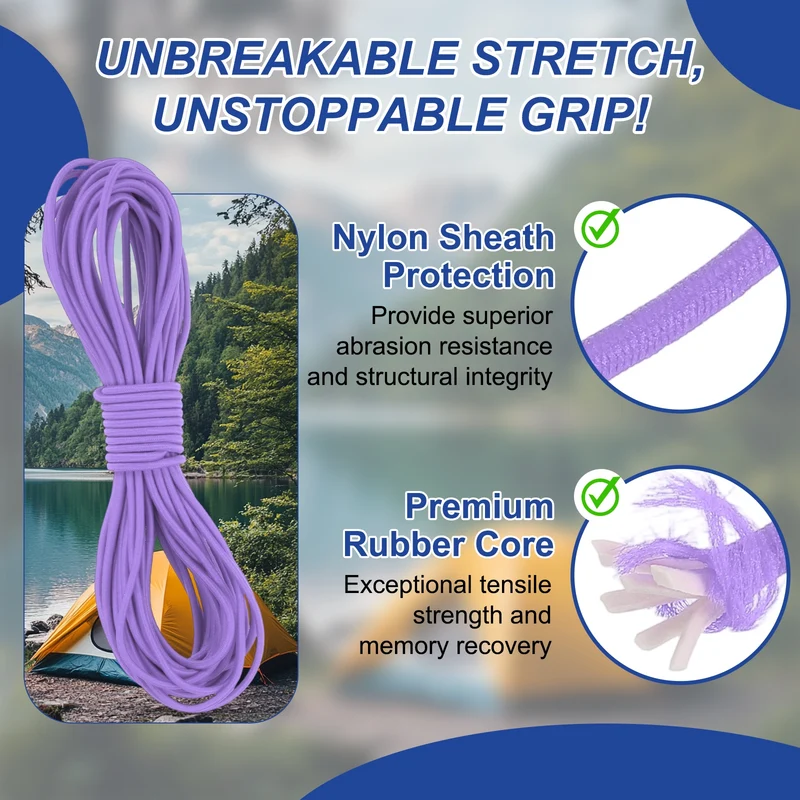 1/8" x 33' Elastic Bungee Cord, Bungee Shock Cord, Light Purple