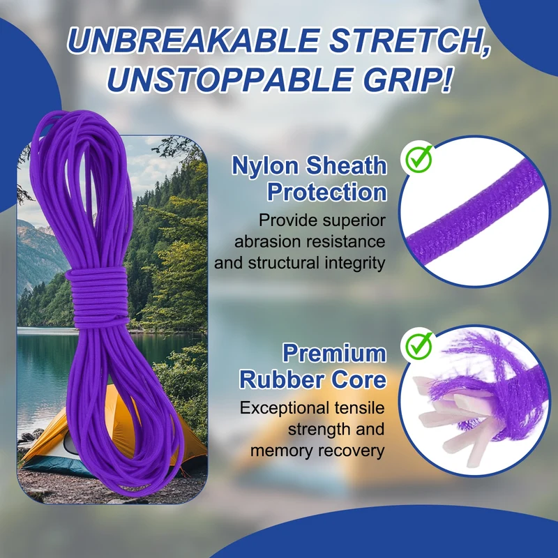 1/8" x 33' Elastic Bungee Cord, Bungee Shock Cord, Dark Purple