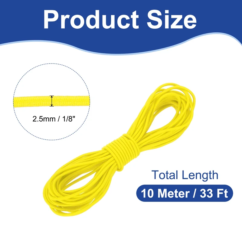 1/8" x 33' Elastic Bungee Cord, Bungee Shock Cord, Yellow