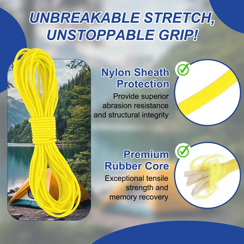 1/8" x 33' Elastic Bungee Cord, Bungee Shock Cord, Yellow