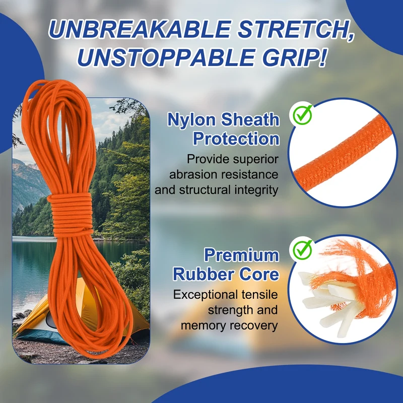 1/8" x 33' Elastic Bungee Cord, Bungee Shock Cord, Orange