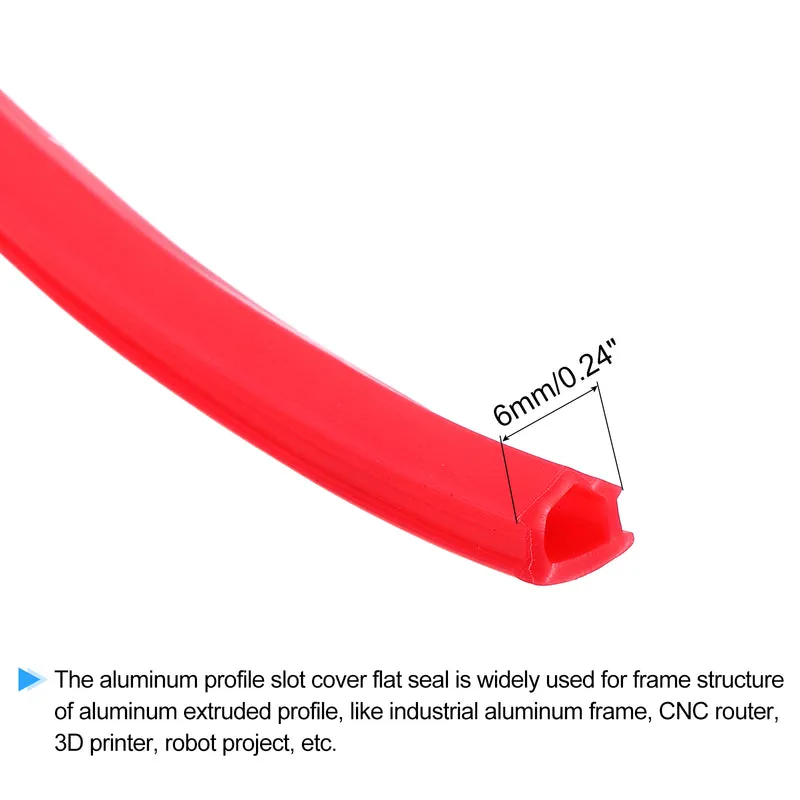 Aluminum Profile Slot Cover Flat Seal Red 10M 6mm 2020 Series